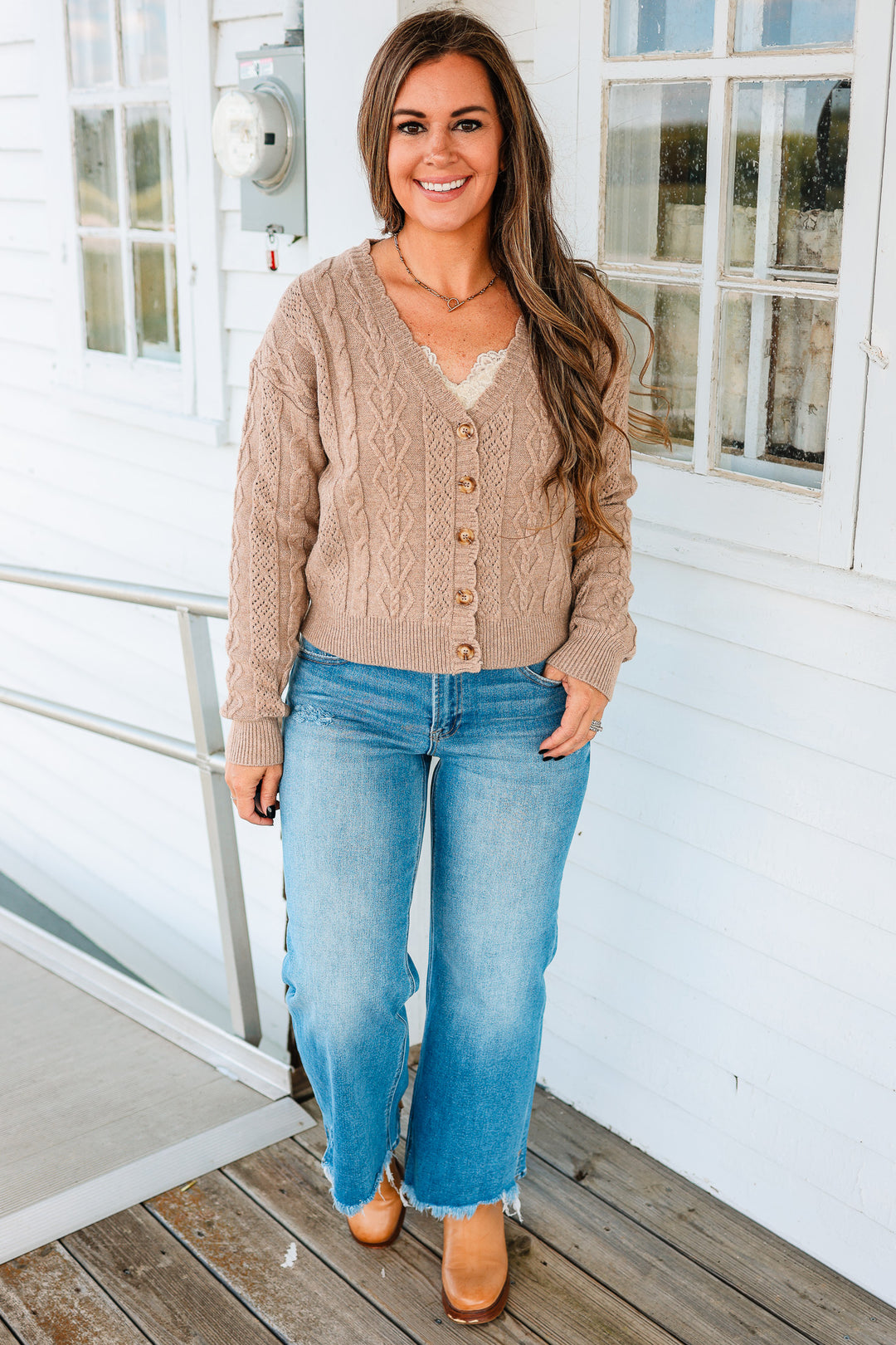 Cameryn Cable Knit Cardigan - Mocha
