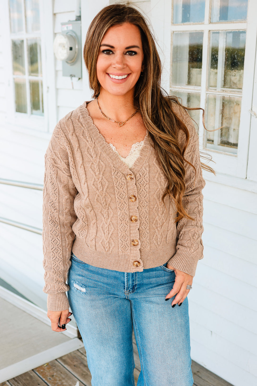 Cameryn Cable Knit Cardigan - Mocha