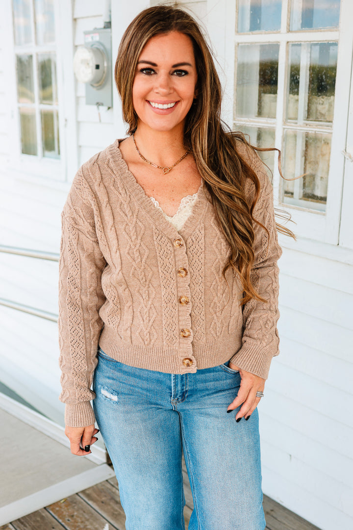 Cameryn Cable Knit Cardigan - Mocha