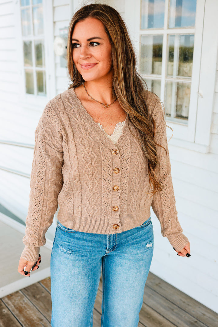 Cameryn Cable Knit Cardigan - Mocha
