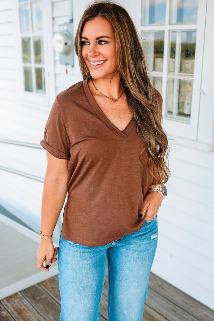 Zoie V-Neck Top - Chocolate