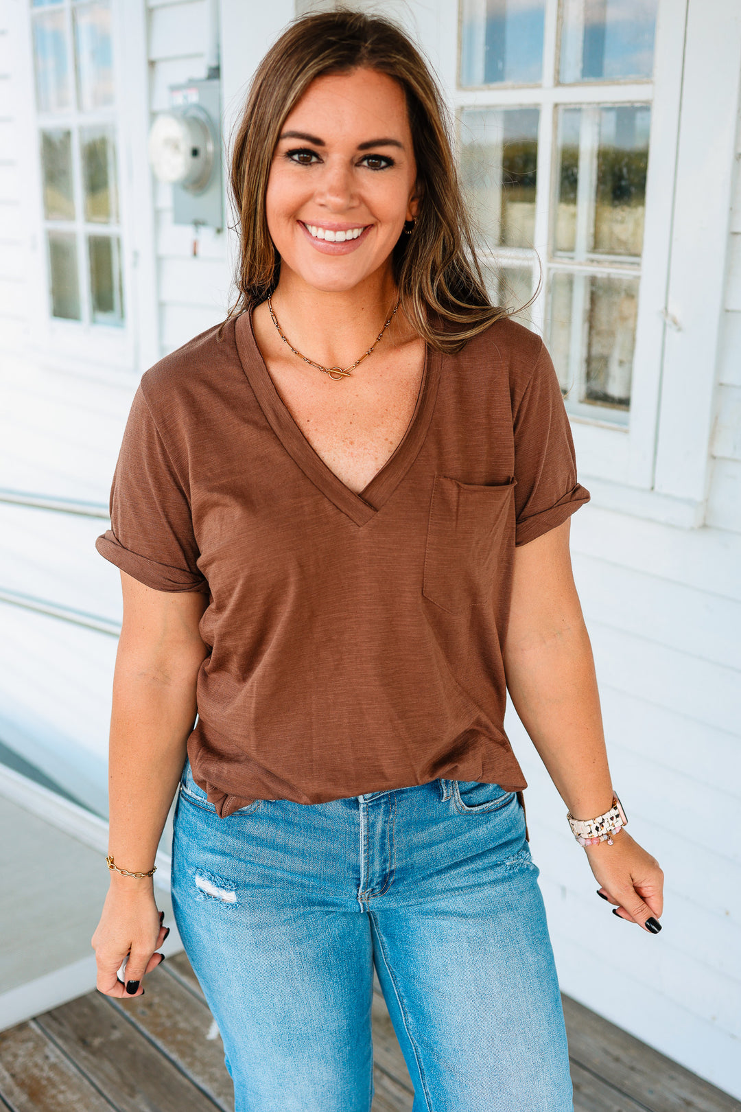 Zoie V-Neck Top - Chocolate