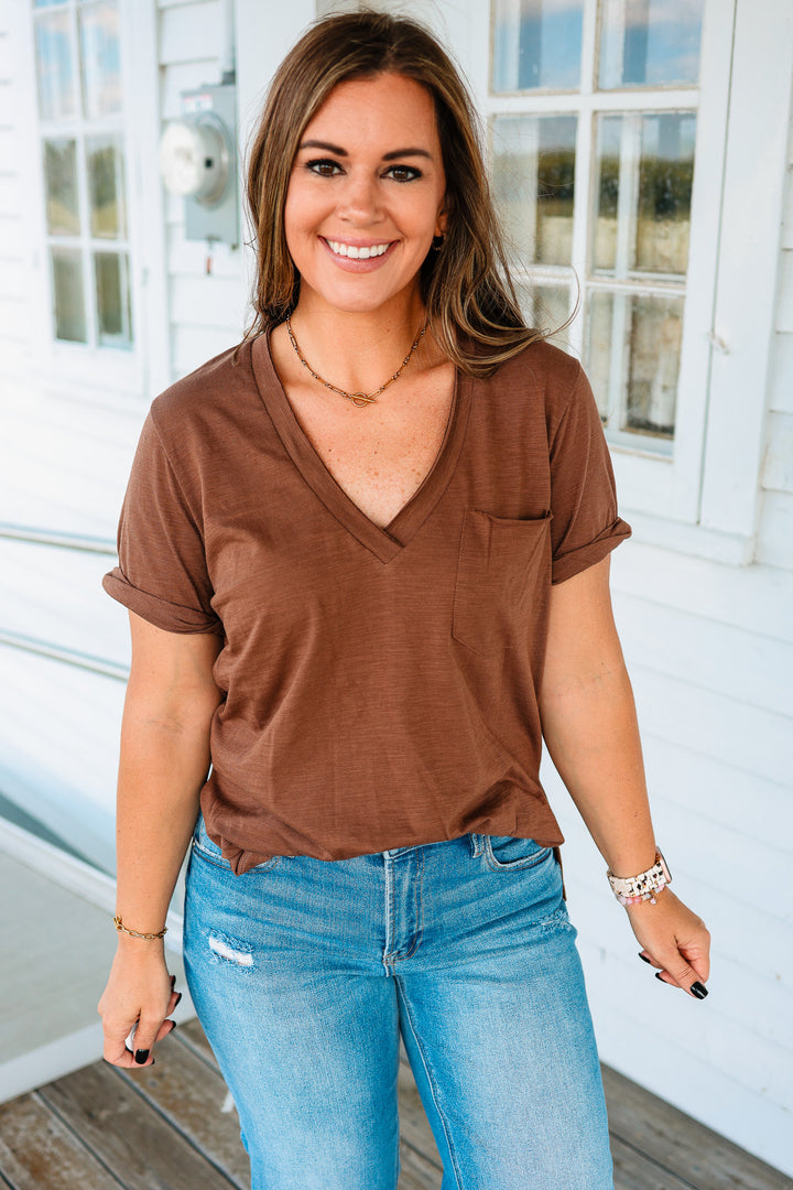 Zoie V-Neck Top - Chocolate