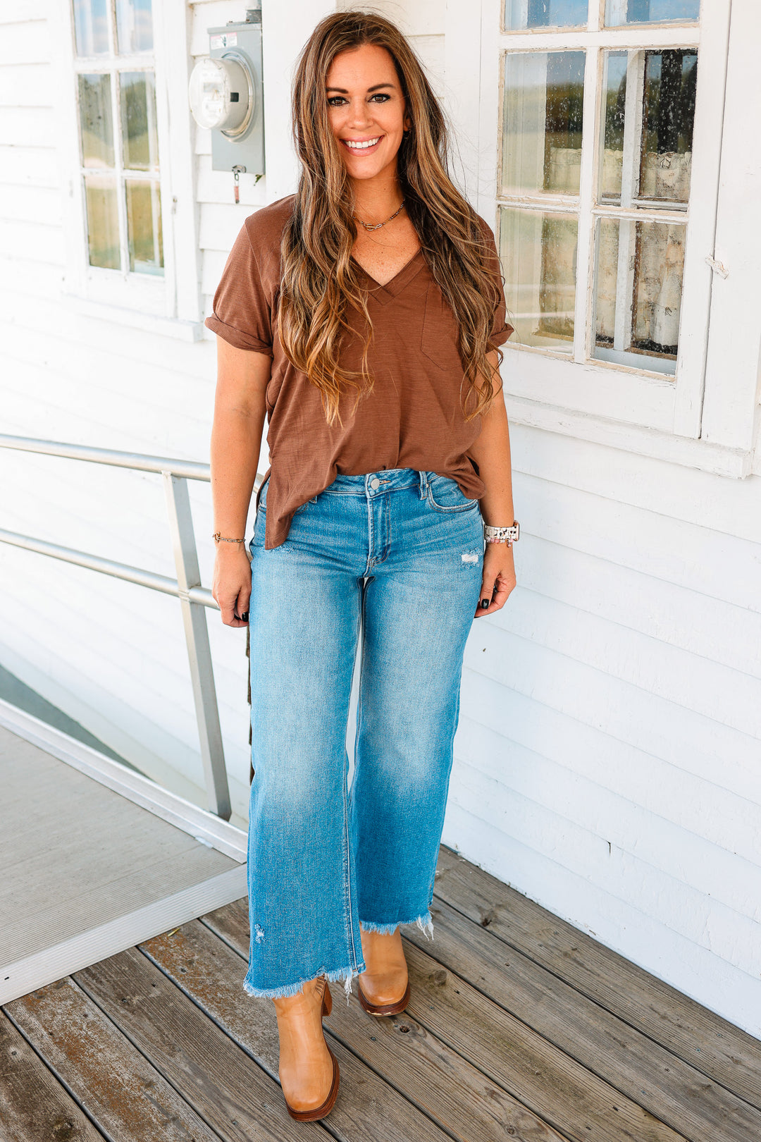Zoie V-Neck Top - Chocolate
