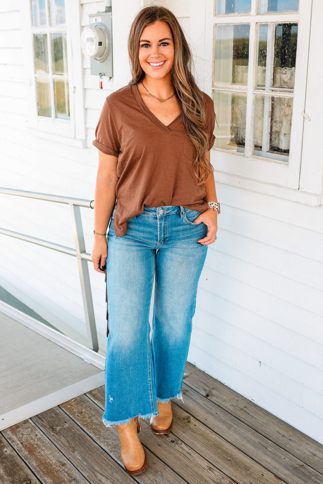 RISEN: Julien Mid Rise Crop Fray Hem Jeans