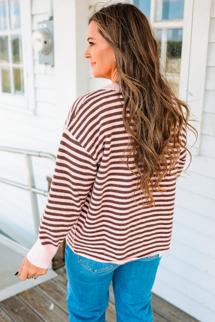 Jayla Striped Button Down Cardigan - Pink/Sepia