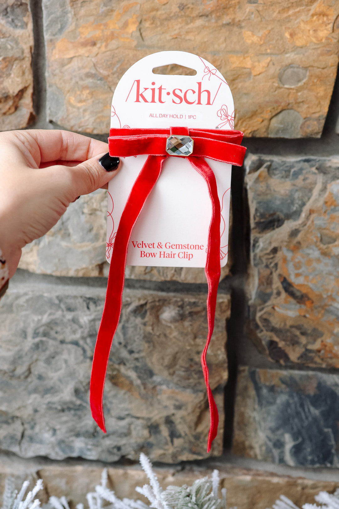 Holiday Velvet & Gemstone Bow Hair Clip