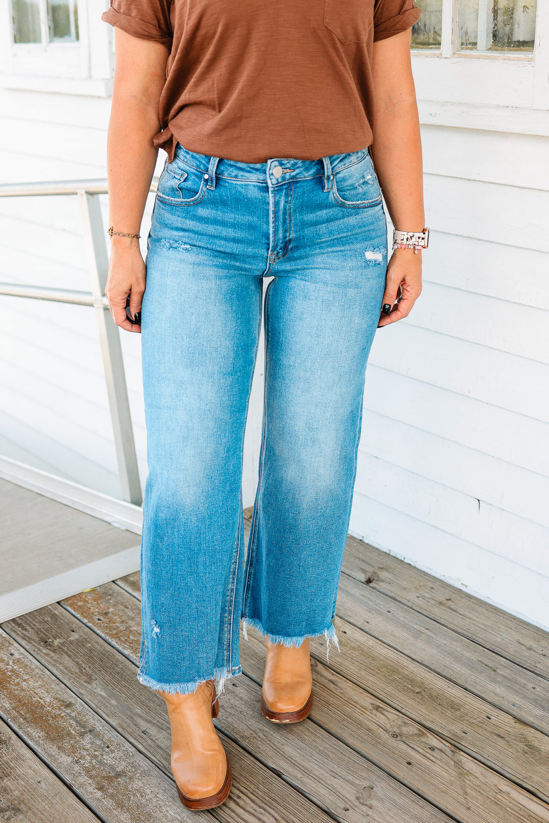 RISEN: Julien Mid Rise Crop Fray Hem Jeans