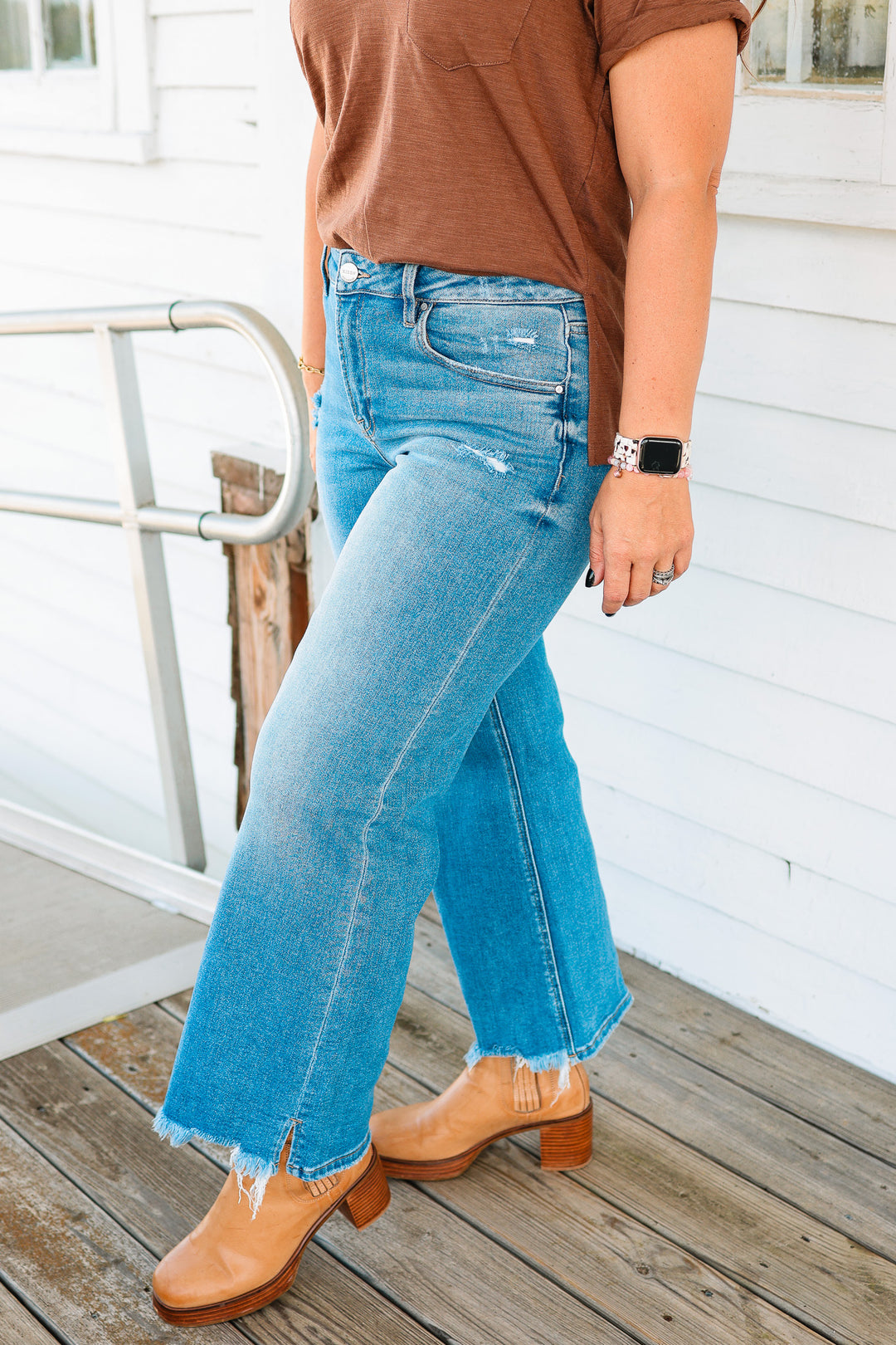 RISEN: Julien Mid Rise Crop Fray Hem Jeans