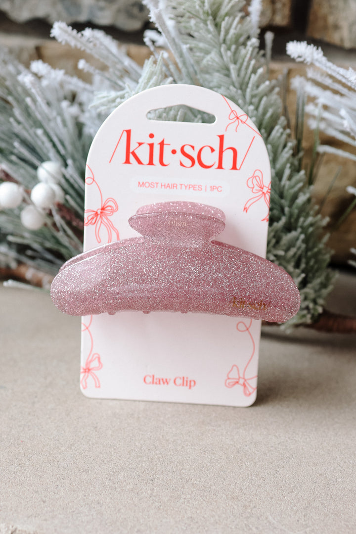Holiday Pink Glitter Claw Clip