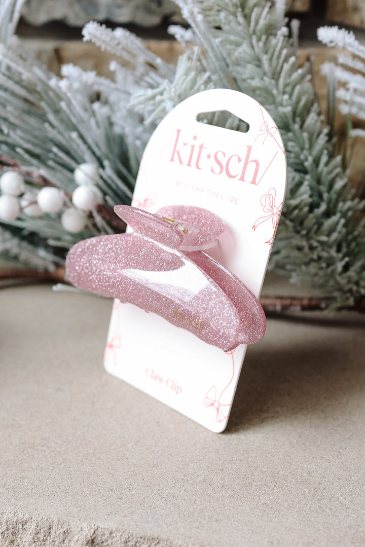 Holiday Pink Glitter Claw Clip