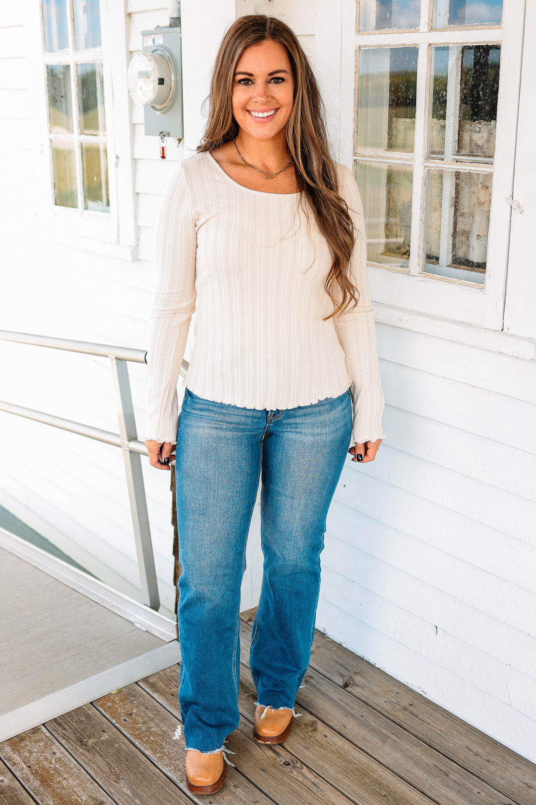Junie Textured Ribbed Long Sleeve - Ecru