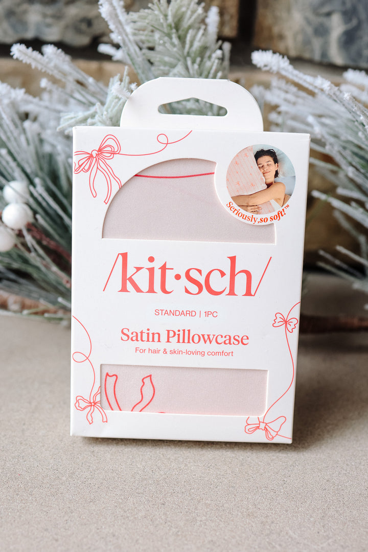 Holiday Satin Pillowcase in Striped Bows