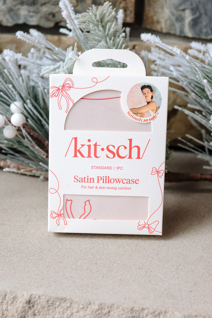 Holiday Satin Pillowcase in Striped Bows