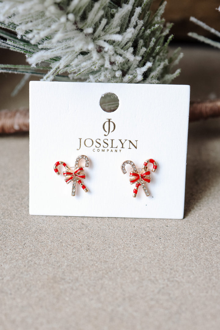 Candy Cane Rhinestone Bow Earrings