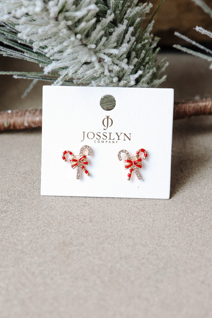Candy Cane Rhinestone Bow Earrings