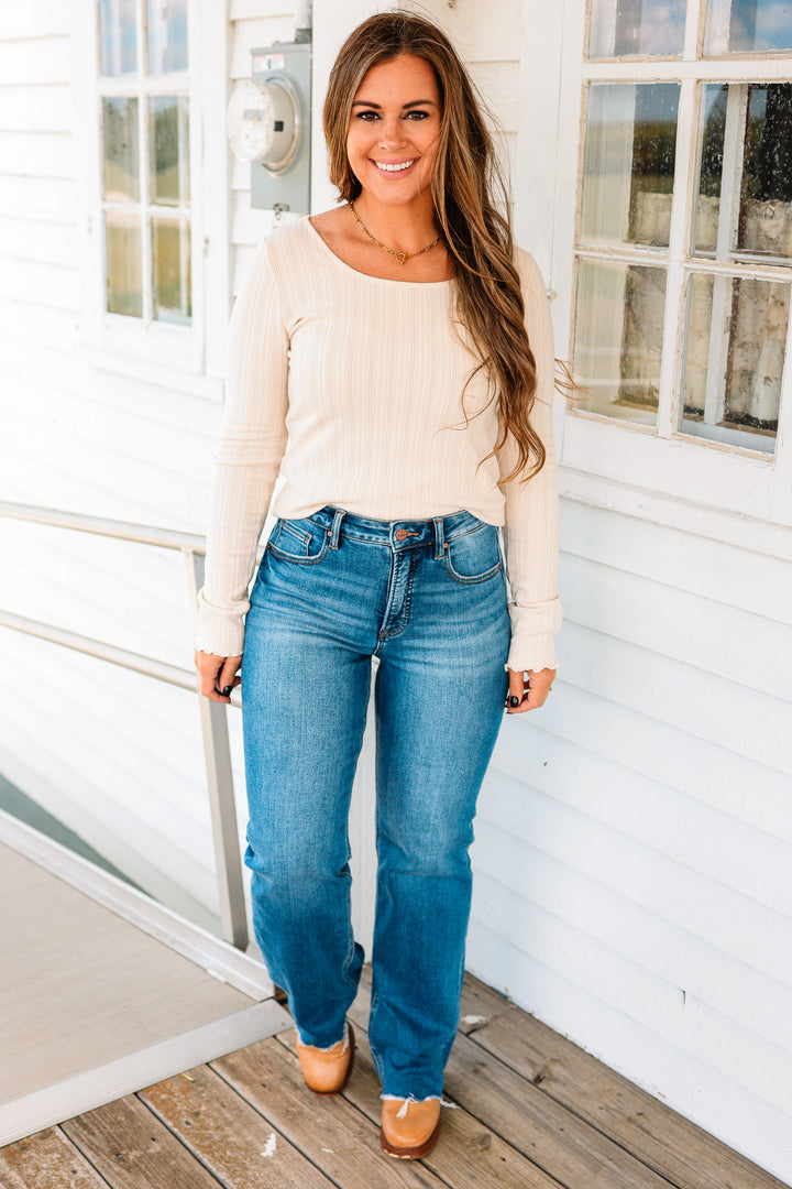 RISEN: Colby Tummy Control Wide Leg Jeans - Dark Wash