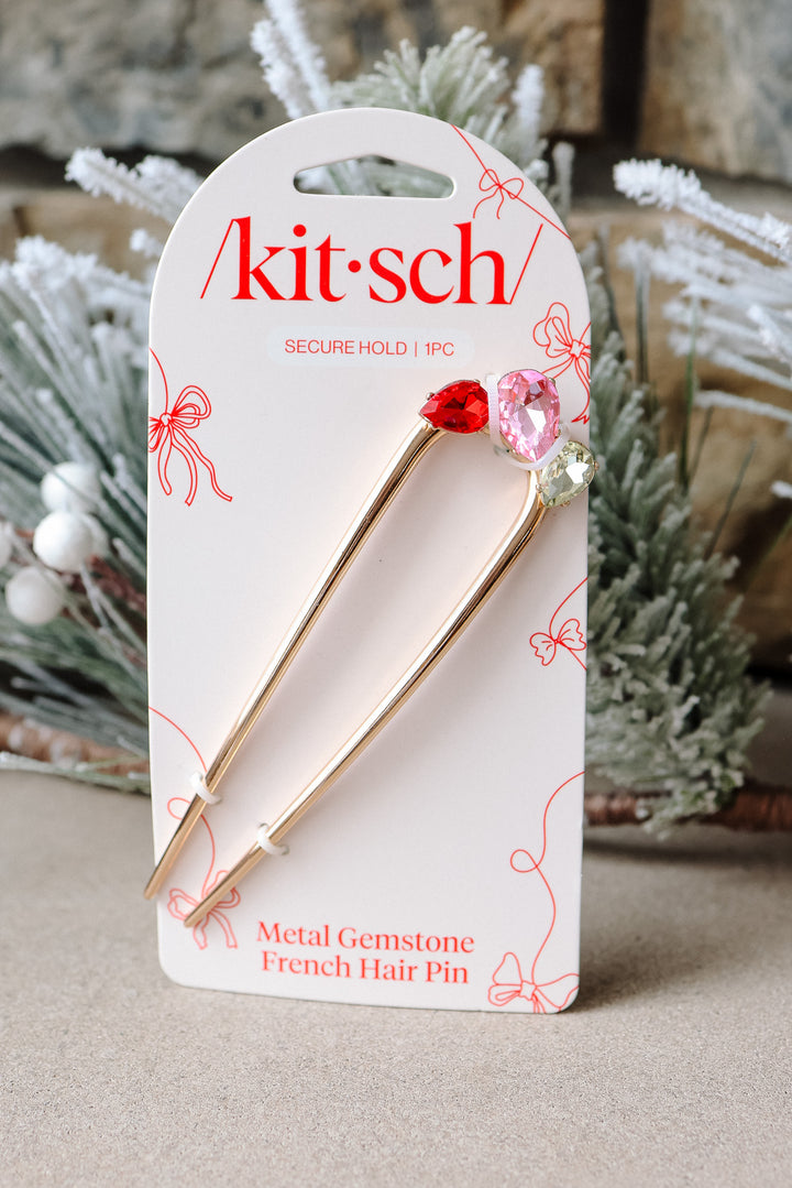 Holiday Gemstone French Hair Pin