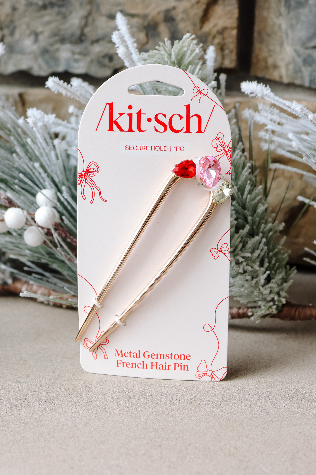 Holiday Gemstone French Hair Pin