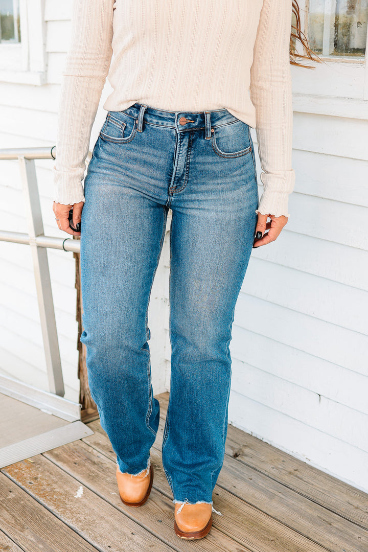 RISEN: Colby Tummy Control Wide Leg Jeans - Dark Wash