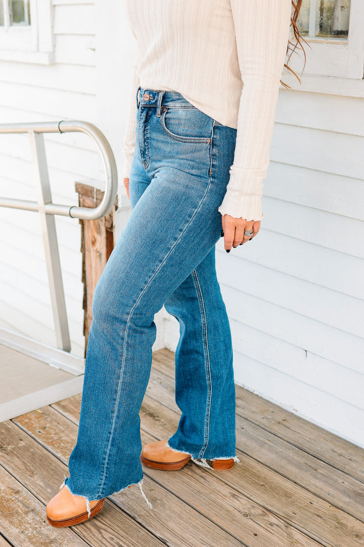 RISEN: Colby Tummy Control Wide Leg Jeans - Dark Wash