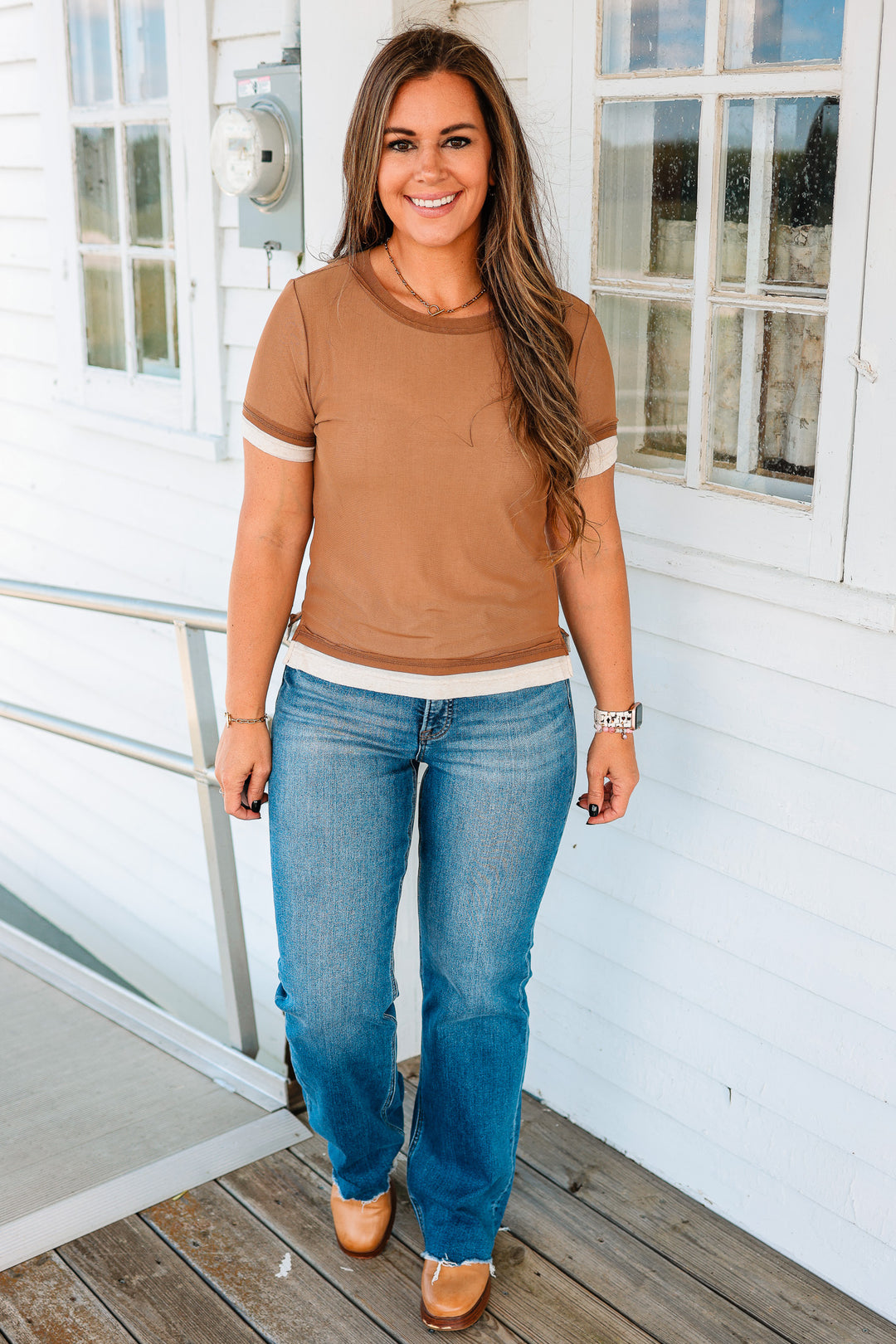 Tilly Colorblock Mesh Jersey Tee - Mocha
