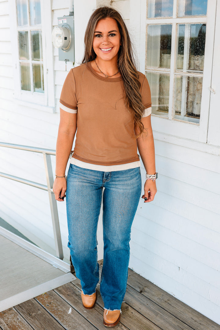 Tilly Colorblock Mesh Jersey Tee - Mocha