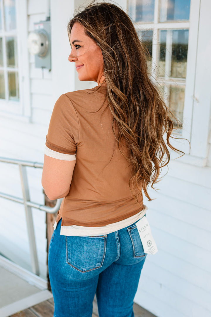 Tilly Colorblock Mesh Jersey Tee - Mocha