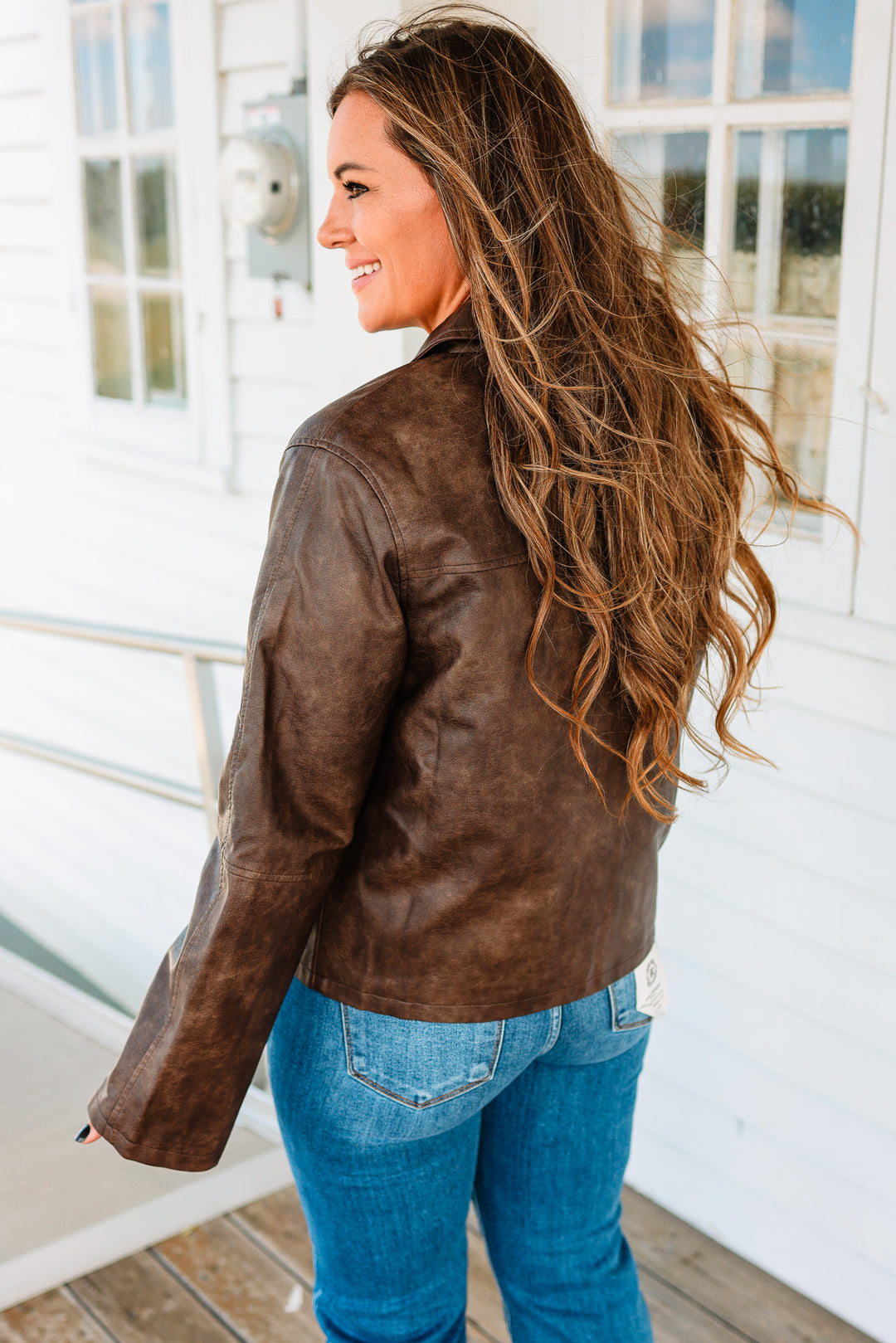 Zoey Faux Leather Utility Jacket - Brown