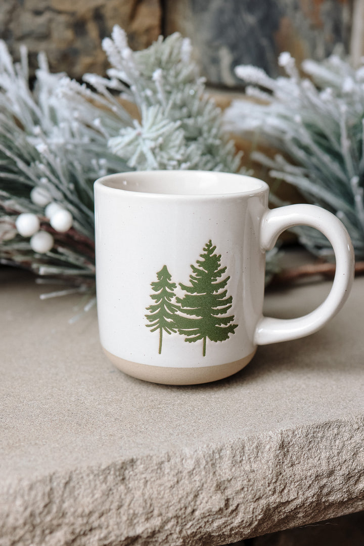 Green Trees Stoneware Coffee Mug