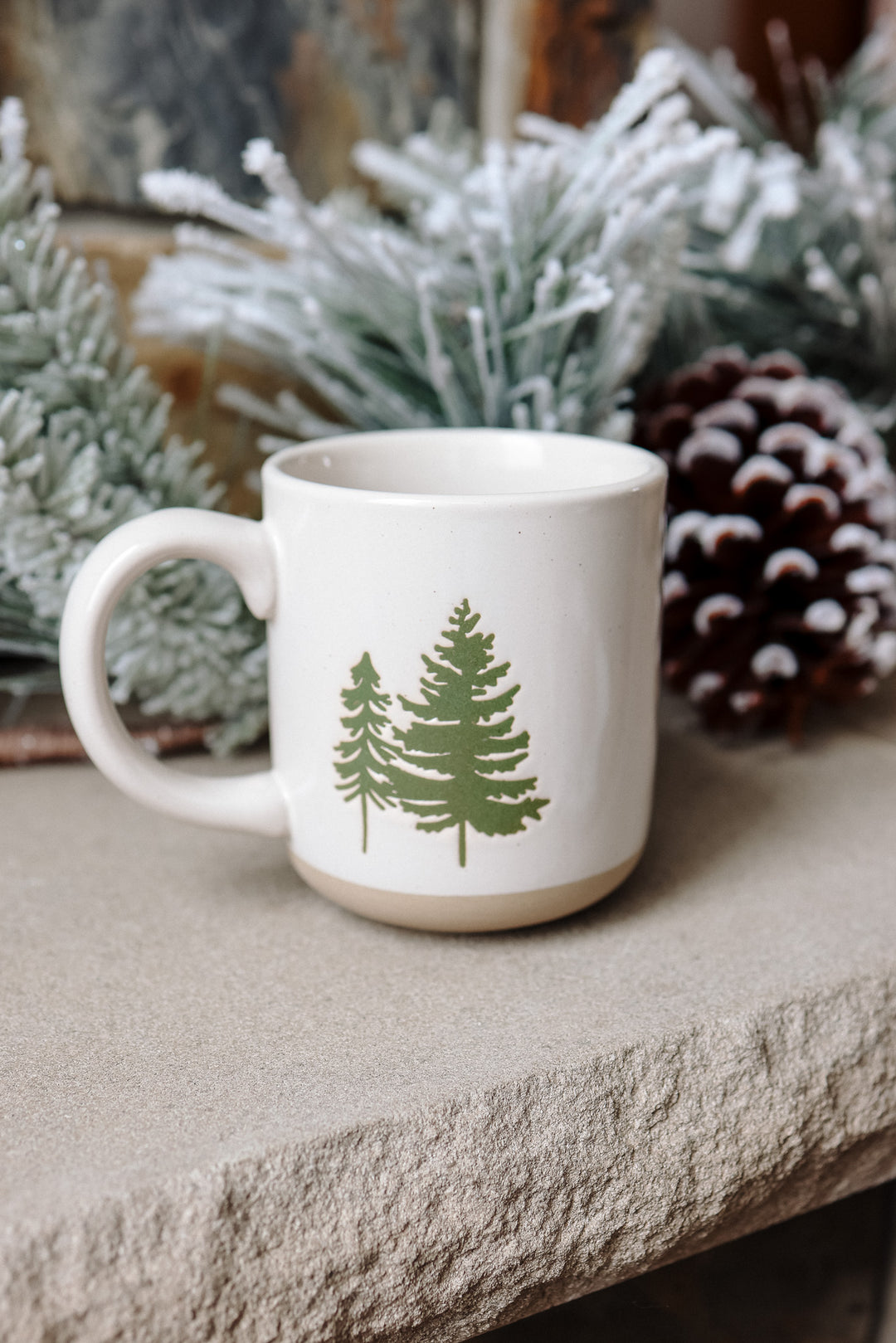Green Trees Stoneware Coffee Mug