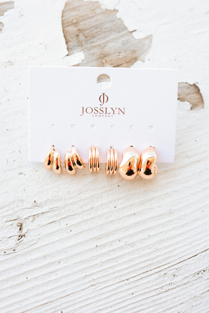 Sculptural Gold-Tone Hoop Earring Set