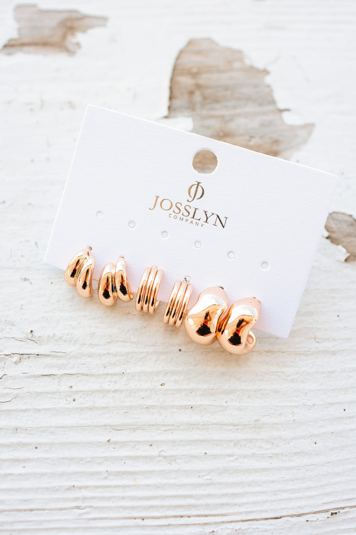 Sculptural Gold-Tone Hoop Earring Set