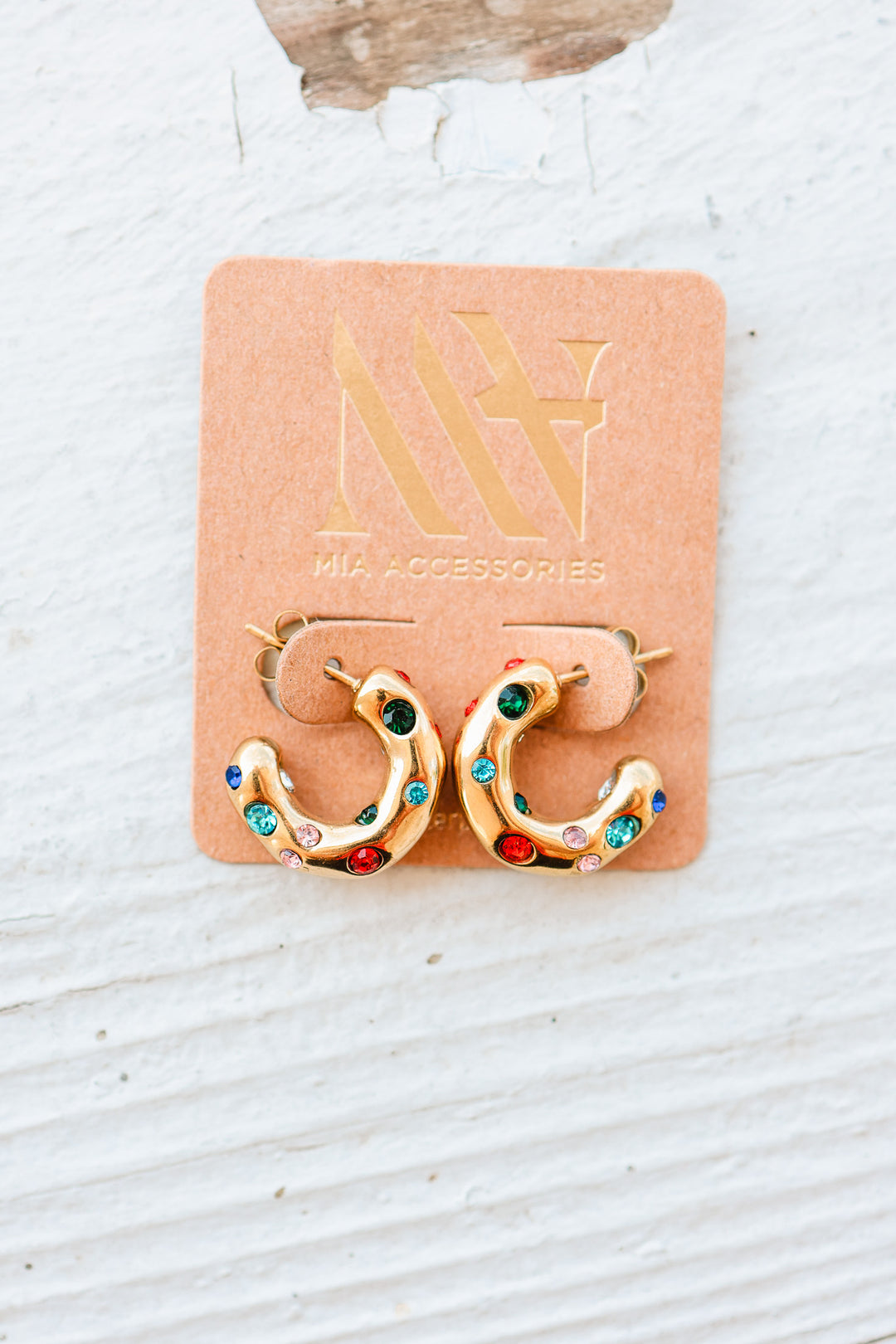 Colorful Crystals C Hoop Earrings