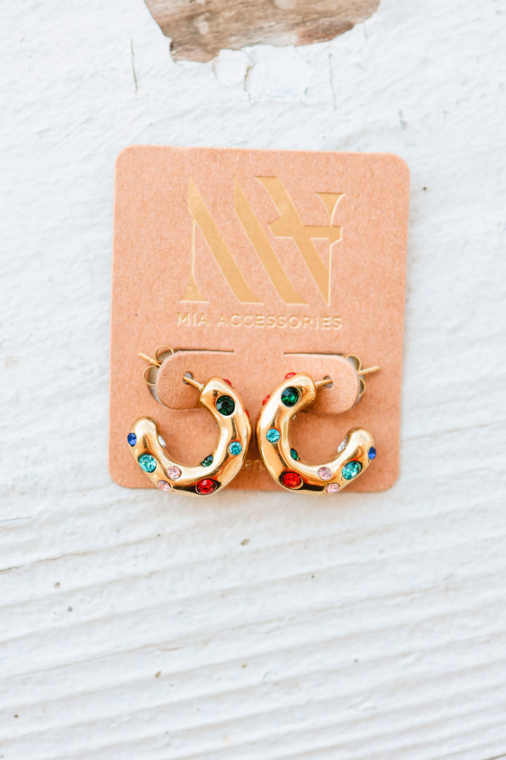 Colorful Crystals C Hoop Earrings