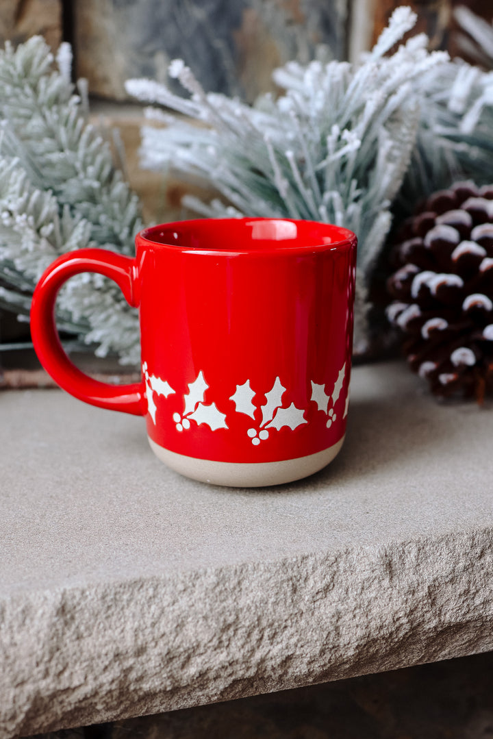 Red Holly Stoneware Coffee Mug