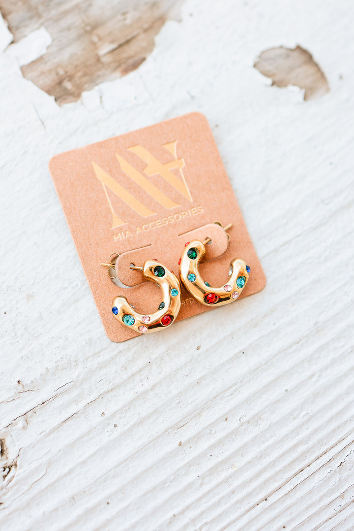Colorful Crystals C Hoop Earrings