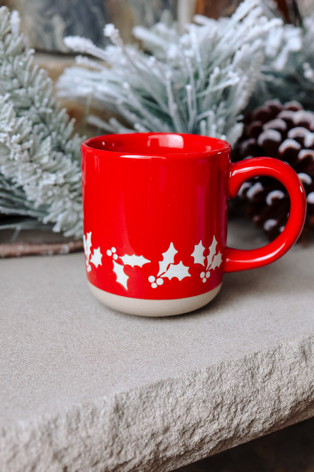 Red Holly Stoneware Coffee Mug