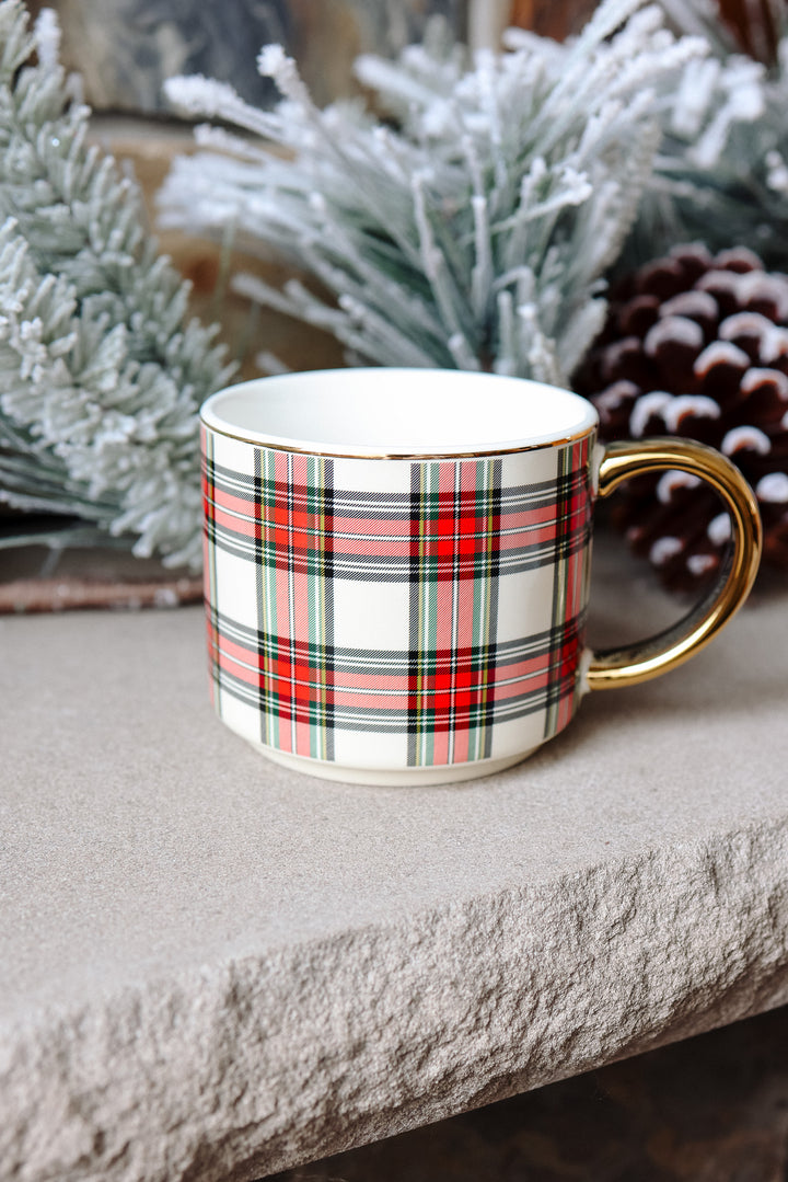 White Plaid Coffee Mug