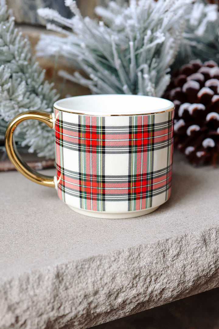 White Plaid Coffee Mug