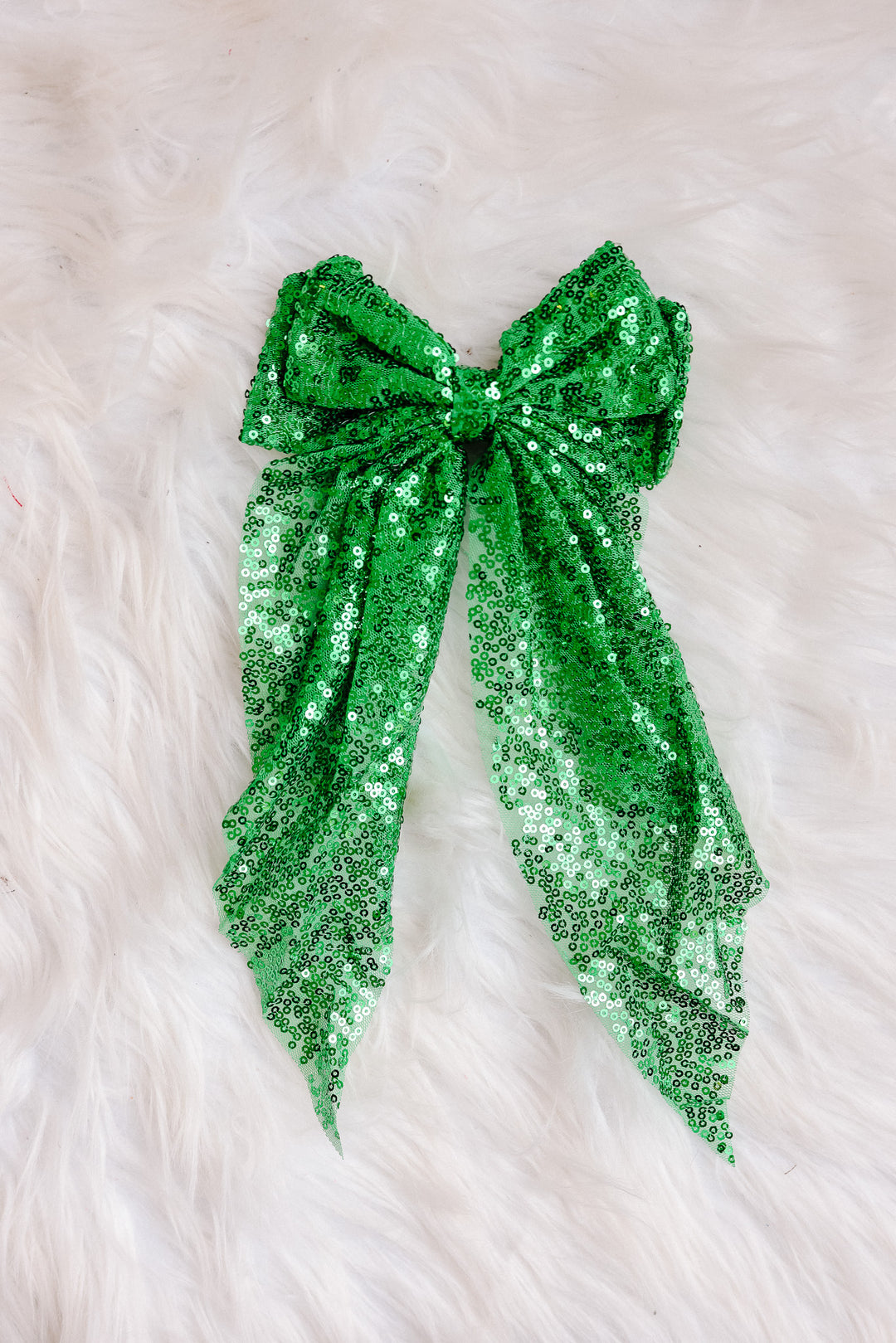 Sequin Organza Bow Hair Ribbon - Green