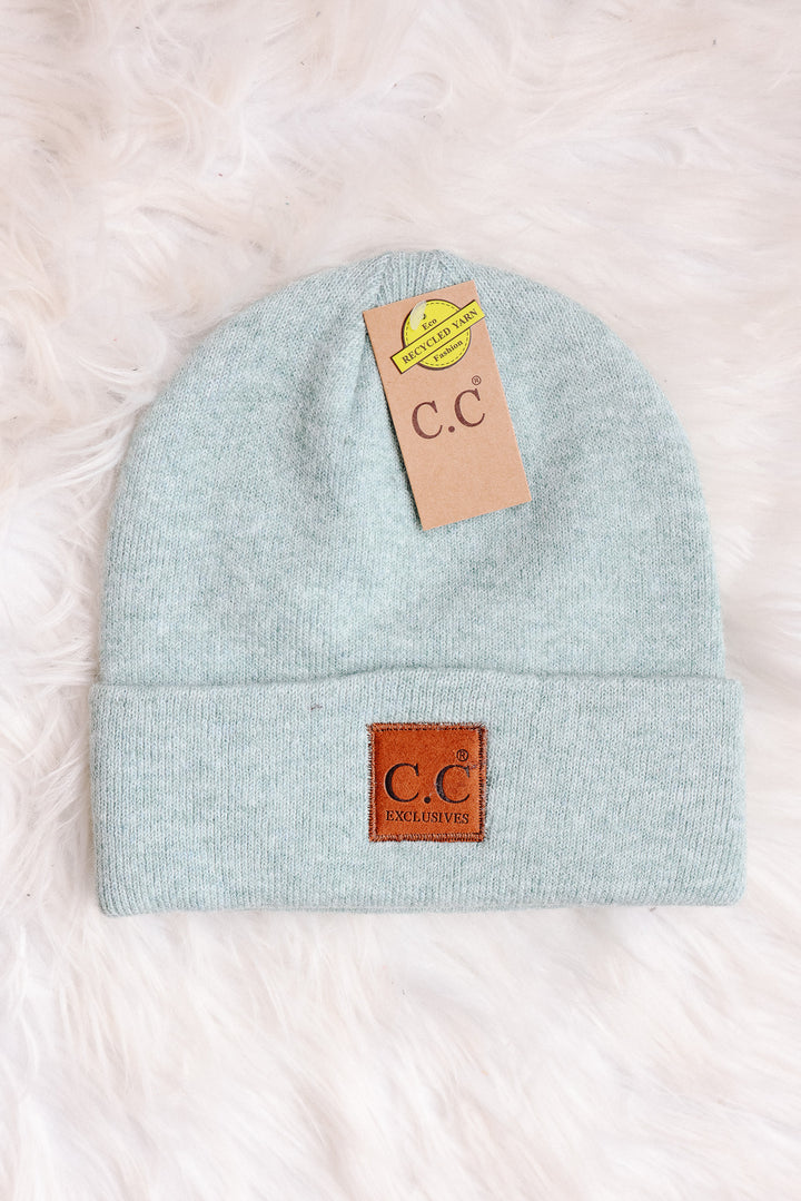 Heather Knit Classic Beanie Hat - Heather Mint