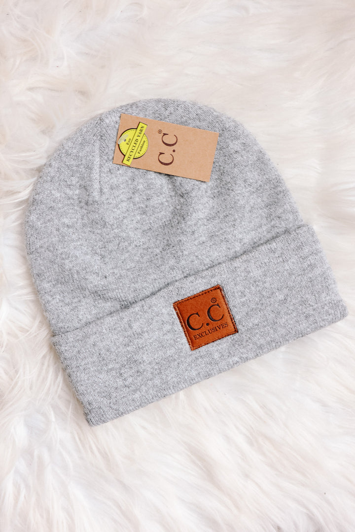 Heather Knit Classic Beanie Hat - Heather Light Melange Grey
