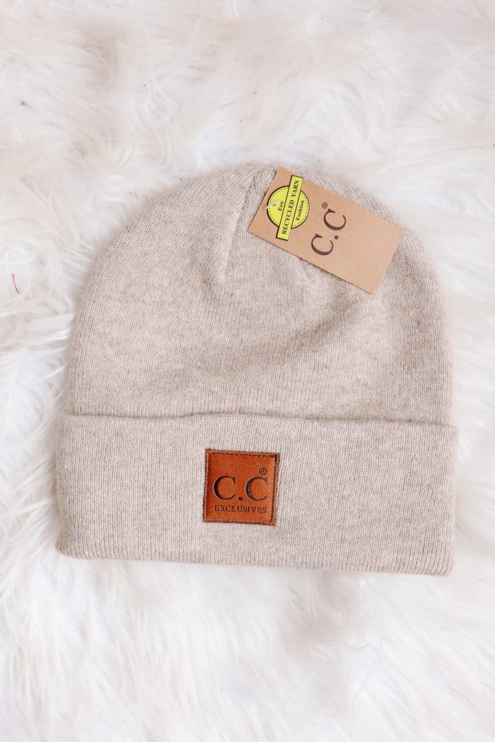 Heather Knit Classic Beanie Hat - Heather Beige