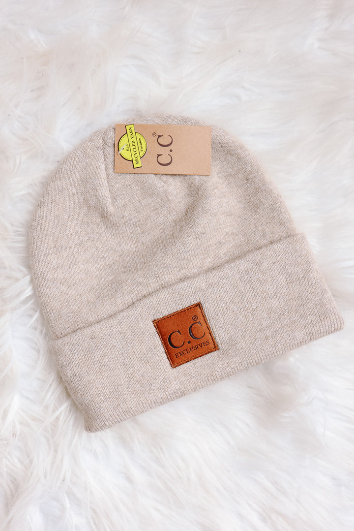 Heather Knit Classic Beanie Hat - Heather Beige