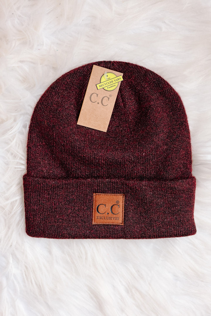 Heather Knit Classic Beanie Hat - Heather Wine