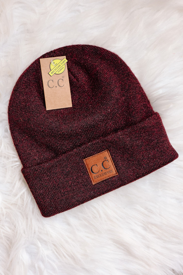 Heather Knit Classic Beanie Hat - Heather Wine