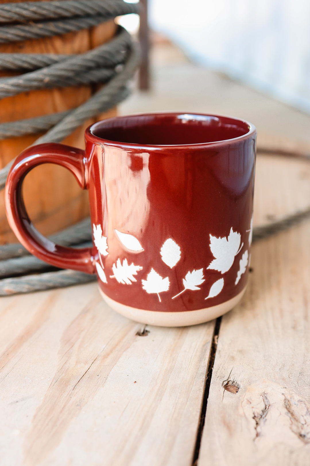 Brown Fall Leaves Stoneware Mug