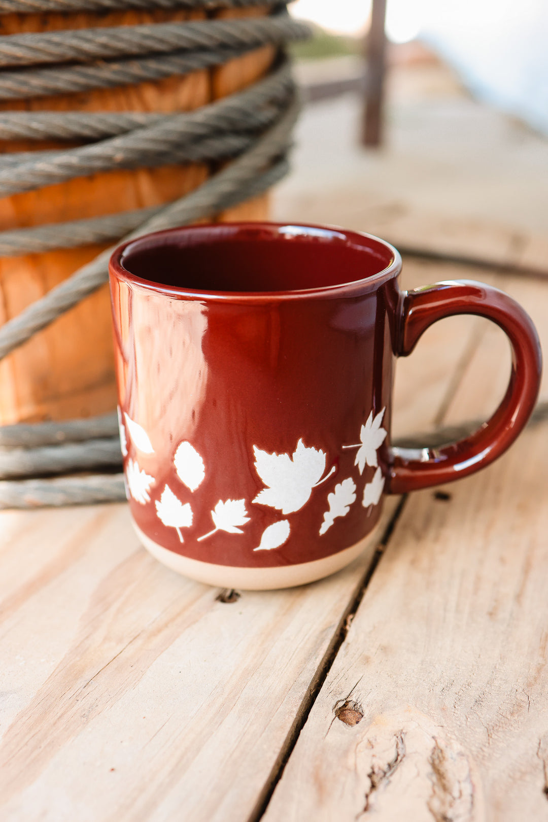 Brown Fall Leaves Stoneware Mug