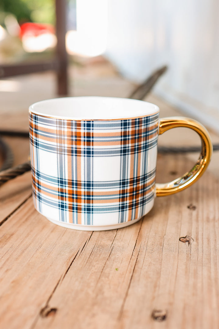 Orange Navy Plaid Coffee Mug